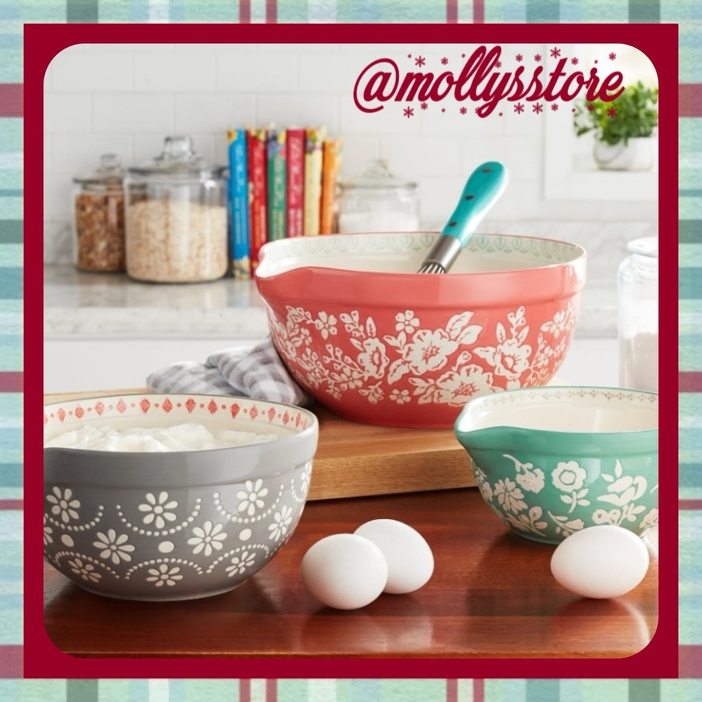 🎁 New Pioneer Woman Fancy Flourish 3-Piece Ceramic Mixing Bowl Set - Picture 1 of 6